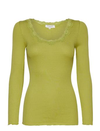 Silk T-Shirt W/ Lace T-shirts & Tops Long-sleeved Grønn Rosemunde*Betinget Tilbud