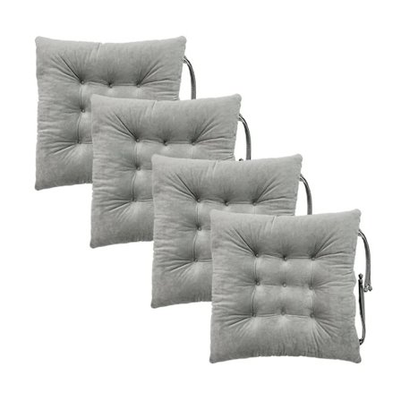 4-pack stolsdynor stolsdynor med band för matstolar, kontorsstolar, trädgård 100 % polyesteröverdrag, maskintvättbara, ljusgrå[CO]