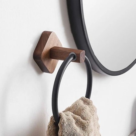 Håndklædering i naturligt valnøddetræ, håndklædeholder til badeværelse, håndklædestativ, hænger, vægmonteret, køkken, tung last, opbevaringshylder[CO]