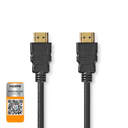Premium High Speed ​​HDMI kabel med Ethernet | HDMI Kontakt | HDMI Kontakt | 4K@60Hz | 18 Gbps | 2.00 m | Rund | PVC | Svart | Plastpåse
