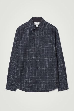 COS Men's Rutig Overshirt I Ull Med Ledig Passform in Blå