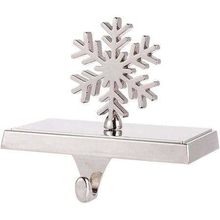 1 stk. Kaminhylde Julestrømpeholdere, Kraftige Sølv Metal Kaminhyldekroge med Skridsikre Puder Strømper (snefnug)
