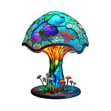 Stained Glass Svampebordlampe Vintage Dyr & Plante Serie Formet Harpiks Soveværelse Husholdning, c -ES