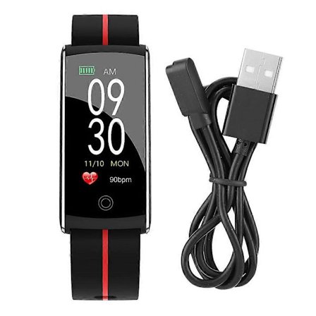 IP68 Vanntett Bluetooth Fargeskjerm Sport Smartklokke Pulsmåler Armbånd (Svart Rød)