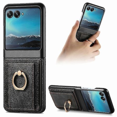 Til Motorola Razr 50 Ultra Wallet Case, PU Læder Stødsikkert Beskyttelsesetui med Kortholder & Metal Ringholder