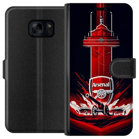 Yhteensopiva Lompakkokotelo Samsung Galaxy S7 Arsenal-embleemi, jossa tykki ja stadionmotiivi voimakkaassa punaisessa ja valkoisessa urheilusuunnittel