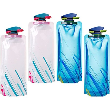 4 kpl Taitettava Vesipullo 700ml Kannettava Kokoontaitettava Vesipussi Uudelleenkäytettävä Pehmeä Pullo Vesipussi Ulkoiluun, Retkeilyyn, 