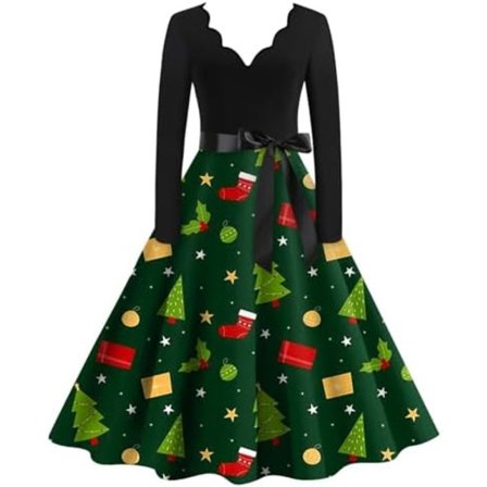 BTBDYDH Halloween Klänning Retro Långärmad V-ringad Klänning Utsvängd Vintage Hepburn Klänningar Pumpa Fladdermus Häxa Tryckt Cosplay Party Kostym 