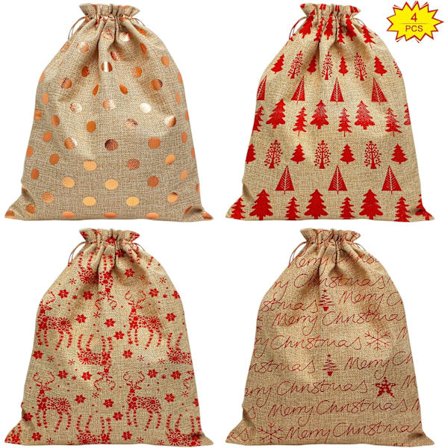 10 stk. julegaveposer med snoretræk, 30x40 cm linned julegaveemballageposer genanvendelige juleslikposer
