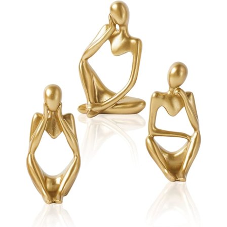 Gull Hjemmeinnredning Dekor, Resin Thinker Statue Gull Dekor 3 Stykker,