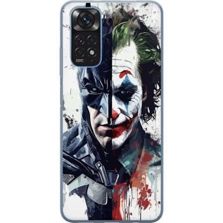 Kompatibel Mobilcover til Xiaomi Xiaomi Redmi Note 11 Delt portræt af Batman og Joker i dramatisk illustration, ikonisk superhelte motiv med mørk ku