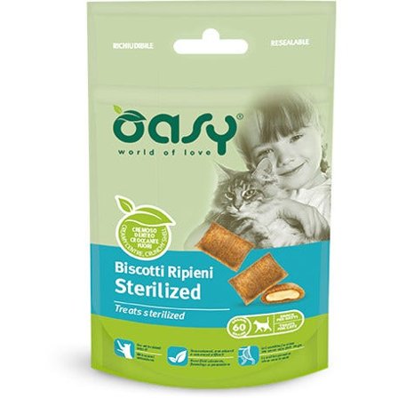 Oasy Wet Cat Snack Biscotti Ripieni Al Pollo Gatti Sterilizzati