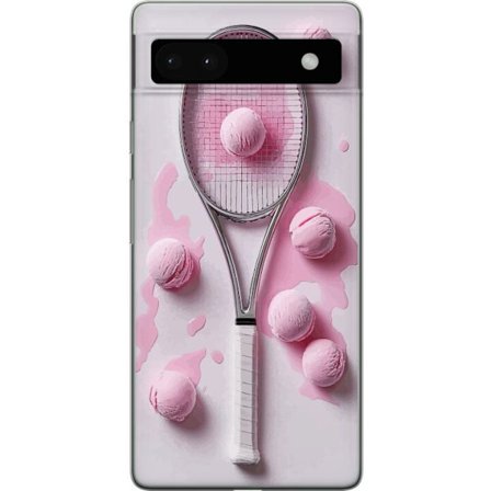 Kompatibel Mobilcover til Google Google Pixel 6a Rosa glaskugler og tennisketsjer i et kreativt stillbillede med legende popfølelse og moderne design