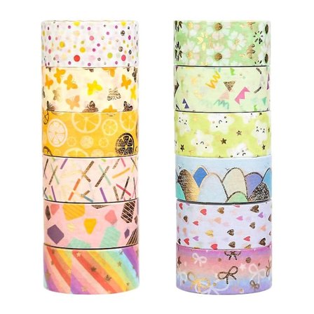 Washi-tejp, 12 rullar washi-tejp set dekorativ washi-tejp söt guldfolie blomma dekorativ maskeringstejp för gör-det-själv konst och hantverk, 15 mm x 