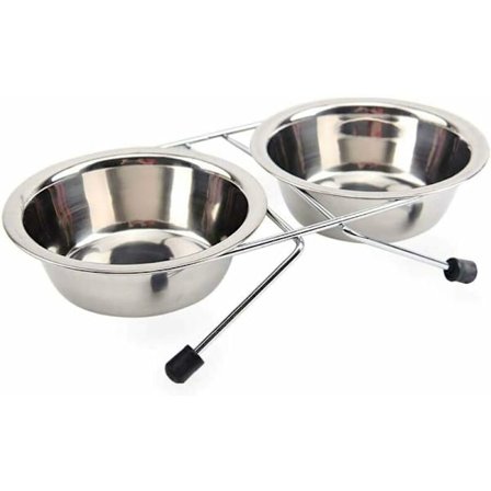 Dubbel hundskål i rostfritt stål, hundskål för husdjur, valp, 24166 cm, S