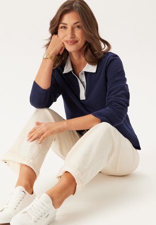 Pieces - Pctinori Ls Polo Sweatshirt - Maritime Blue - Kläder - - Bubbleroom