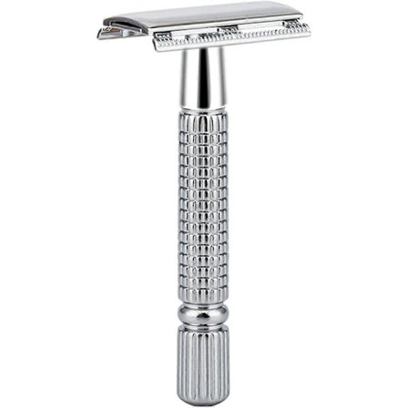 Klassinen partahöylä, kaksiteräinen, uudelleenkäytettävä, manuaalinen, lyhytvartinen, aggressiivinen ruostumaton teräs, märkäajoon, parturi, parta, 