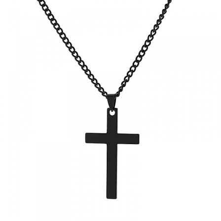 Korsanheng for menn, svart rustfritt stål enkelt korsanheng halskjede for menn kjede (LGL)