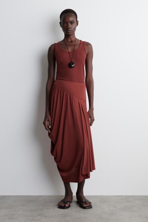 COS Women's Asymmetric Draped Midi Skirt in Red