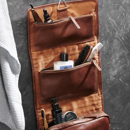 Trousse de toilette à suspendre California en cuir brun havane pour hommes - Trousses de toilette