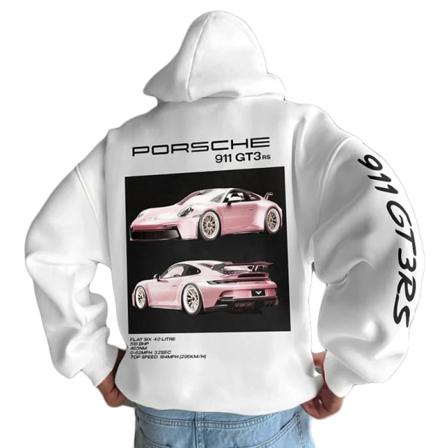 Luvtröja med spårvagnstryck 911 herrar, unisex Oversize Racing Turbo sportbilströja luvtröja White#3 3XL