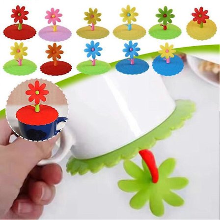 Silikonkopplock Mugglaslock Anti-damm Kaffe Te Vin - Blommor