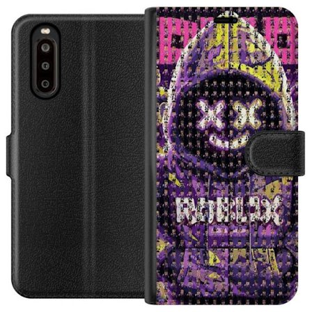 Kompatibelt Plånboksfodral till Sony Sony Xperia 10 II Roblox huvtröja designad med hundratals små Roblox-figurer, kreativ mosaikdesign i lila och