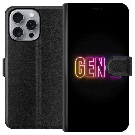 Yhteensopiva Lompakkokotelo Apple Apple iPhone 16 Pro Max Neontext Gen Z värikkäässä valossa tummaa taustaa vasten modernissa digitaalisessa tyyli