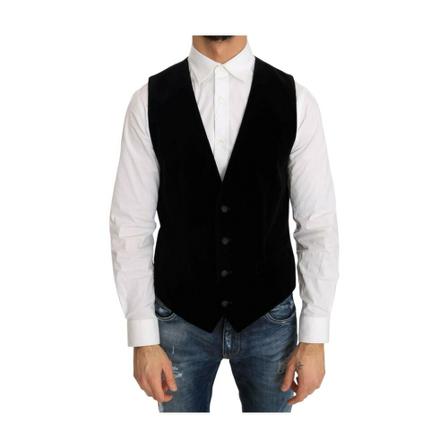Dolce & Gabbana, Velvet Formal Cotton Vest Zwart, Heren, Maat:M