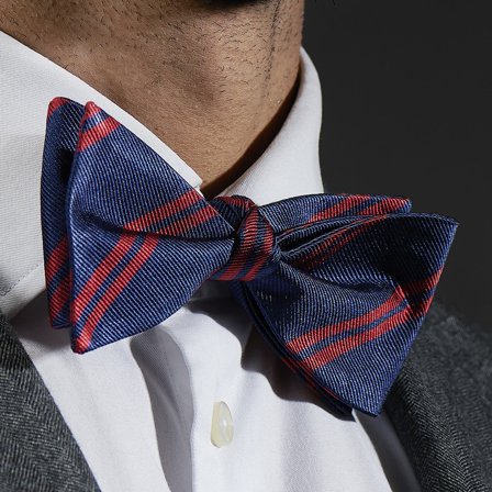 Red Twin Stripe Navy Silk Self-Tie Bow Tie for Men - Self-tie bow ties