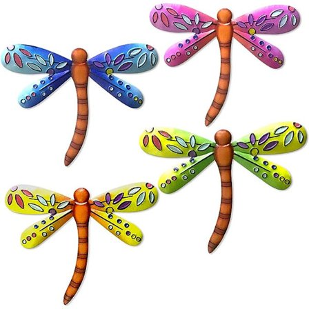 Metal Multicolor Dragonfly Væghængt Dekoration til Havehegn, Have, Soveværelse, Indendørs eller Udendørs