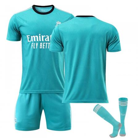 21/22 Real Madrid 2 Away Green Jersey Set Kids Adults Soccer Football Shirt Training Shirt Suit Blank Smooth 18
