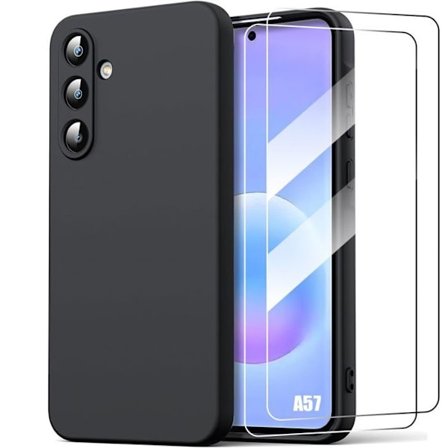 Cover til Samsung Galaxy A57 5G, Silikone Beskyttelse Mod Ridser Sort - 2 Tempererede Glas