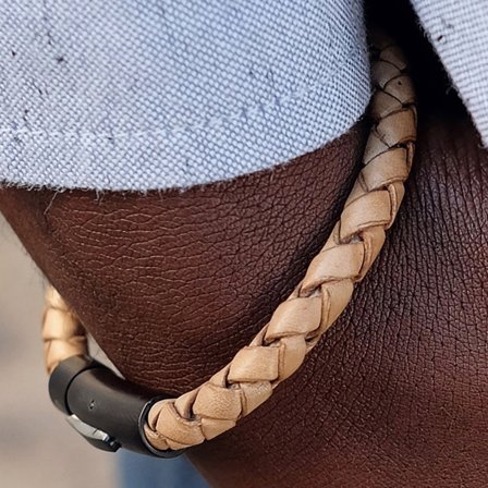 Braccialetto in pelle nero e marrone chiaro per uomini - Bracciali in pelle