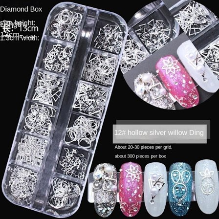Nageldekorationer för Nail Art 12 Grid Large Box Nail Rivet Metallmaterial Paljetter 12# hollow silver Rivet