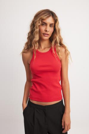 NA-KD Basic Tank-top côtelé - Top basique - Rouge - XX-Large