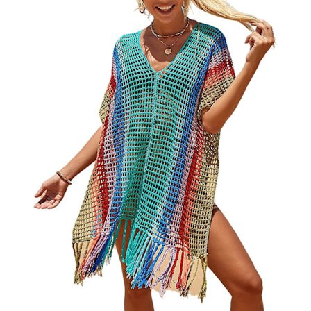 Strandbadedrakt for kvinner med ermer, bikini-cover-up i nett