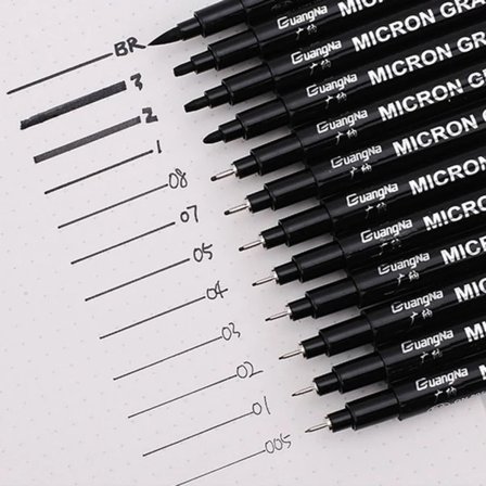 Sort kunstnerpen med blæk, 12 stk./etui