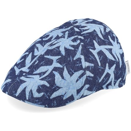 Stetson - Blå flatcap Caps - Texas Denim Blue Denim With Palms Print Flat Cap @ Hatstore