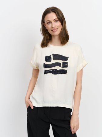 BRANDTEX - Kortærmet T-shirt - Råhvid - Mønstret