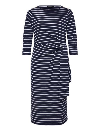 Lauren Women Striped Tie-Front Cotton-Blend Dress - Navy - 46-48