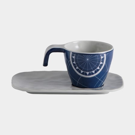 Tazas de espresso de melamina con platillo Marine Business Pacific, blanco/azul, 8 cl / 80 ml, paquete de 6