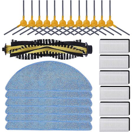 25 stk. Reservedele Kompatibel med Tesvor M1 Tesvor X500 X500pro Robotstøvsuger 12 Sidebørster + 6 Filter + 6 Mopper + 1 Hovedbørste
