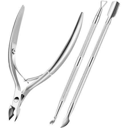 Neglebåndstrimmer med neglebåndsskubber, Neglebåndsfjerner Cutter Nipper Saks og Trekant Neglebånd Negleskubber Peeler Scraper (Sølv)