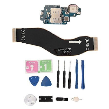 Ladeport Erstatning for Galaxy S22 Ultra 5G S908B N EU Versjon PCB USB C Dock Connector Flex Kabel Reparasjonsdel med Verktøysett
