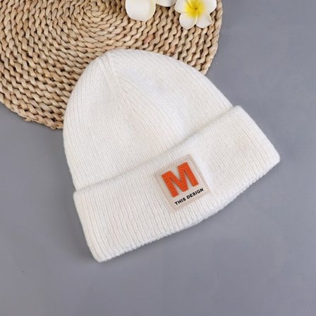 Bokstav Strikket Lue Pullover Lue HVIT