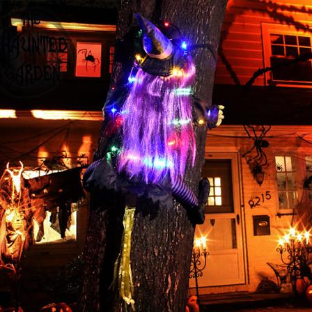 Krockande Häxa i Träd Halloween Dekorationer, Krockad Häxa med LED-Ljus Purple