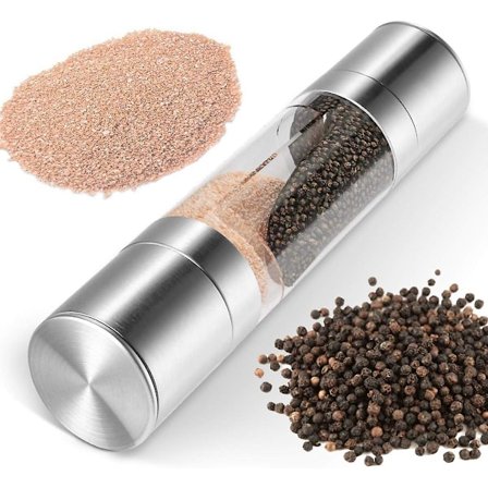 Dubbel Salt- och Pepparkvarn Set 2 I 1 Peppar-saltkvarn, Elegant Rostfritt Stål Med Justerbar Keramisk Kvarn, Även Som En Stor Salt- och Pepparströare