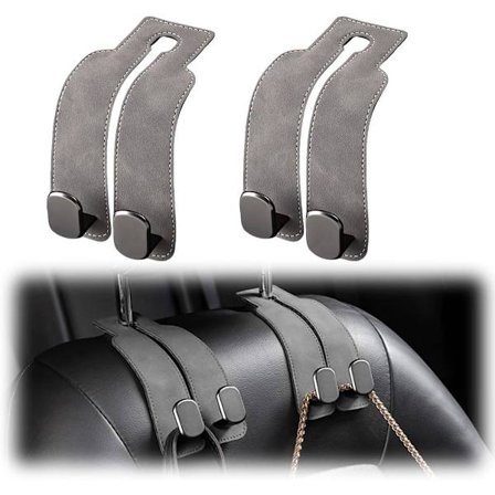 2 stk. biloppbevaringskroker - universelle bil nakkestøttekroker - lommeholder - bil nakkestøttefeste - bilsete oppbevaringskrok - nakkestøtte (grå)