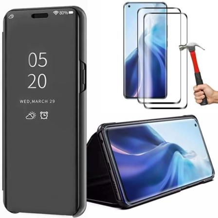 Sort etui til Xiaomi Mi 11 Pro Mirror Effect Anti-Scratch 360 Protection + 2 hærdede briller Svart